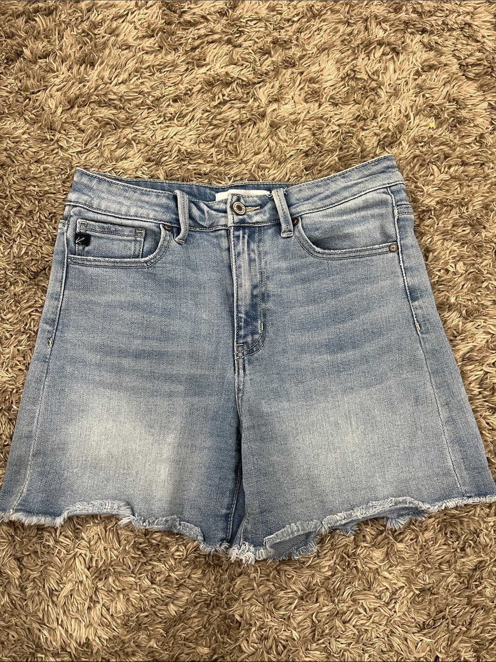 KanCan Light Wash High-Rise Denim Shorts with Raw Hem